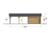 Houten garage MULTI (44 mm), 4x6 m met dubbele carport 5,5x6 m specificatie 4