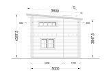 Tuinhuis blokhut met plat dak AVIGNON F (Geïsoleerd, 44+44 mm), 20 m² met 16 m² zolder specificatie 4