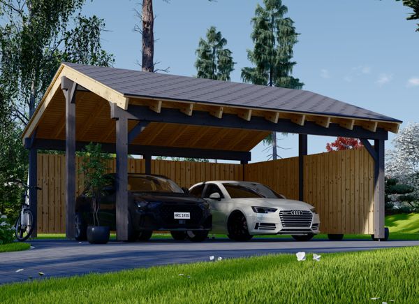 Dubbele houten carport LUNA DUO met l-vormige zijwand, 6x6 m avp.ui.product_images.thumbnail 1