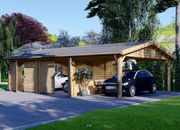 Dubbele houten garage MULTI (44 mm), 6x6 m met carport 3x6 m avp.ui.product_images.thumbnail 1