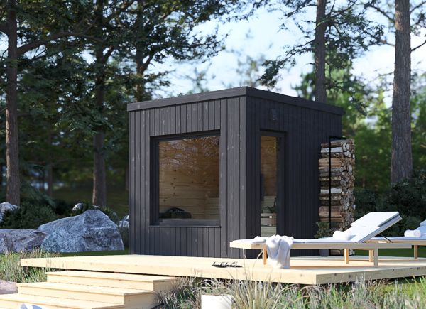 Houten sauna OKO 1 (verbrand hout) – 2,3×2,3 m, 4,1 m² thumbnail 1