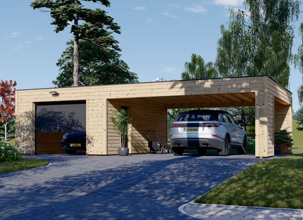 Houten garage SILVIA F (34 mm + gevelbekleding), 4x6 m, met carport 6x6 m avp.ui.product_images.thumbnail 1