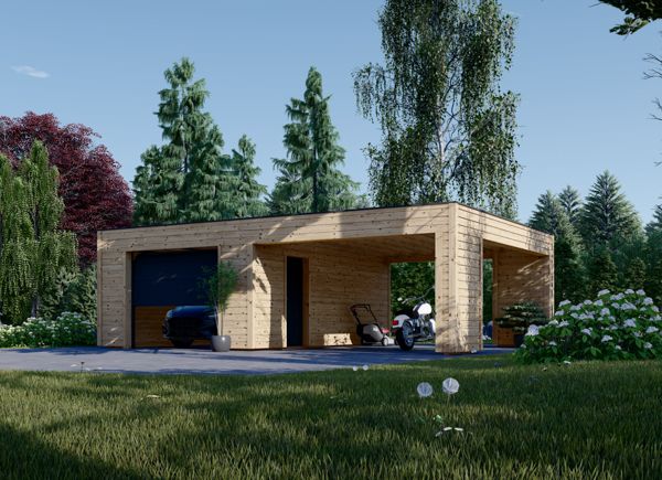Houten garage SILVIA F (34 mm + gevelbekleding), 4x6 m, met carport 4x6 m avp.ui.product_images.thumbnail 1