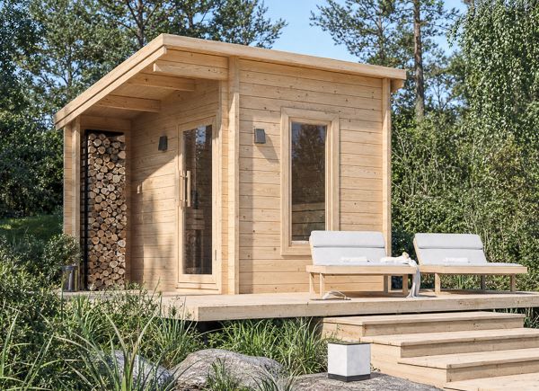 Houten sauna VIGOR 1 met veranda | Massief hout – 3,30×2,50 m, 6,65 m² thumbnail 1