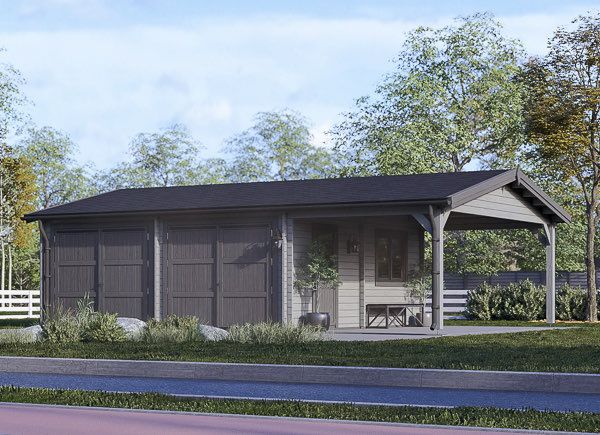 Dubbele houten garage MULTI (44 mm), 6x6 m met carport 3x6 m avp.ui.product_images.thumbnail 1