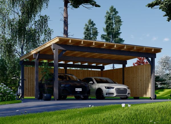Dubbele houten carport LUNA DUO F met l-vormige zijwand, 6x6 m avp.ui.product_images.thumbnail 1