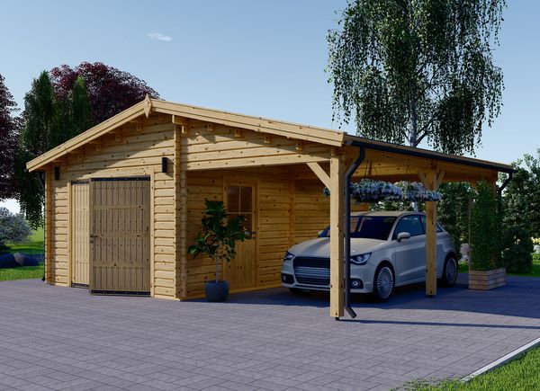 Houten garage MULTI (44 mm), 4x6 m met carport 3x6 m avp.ui.product_images.thumbnail 1