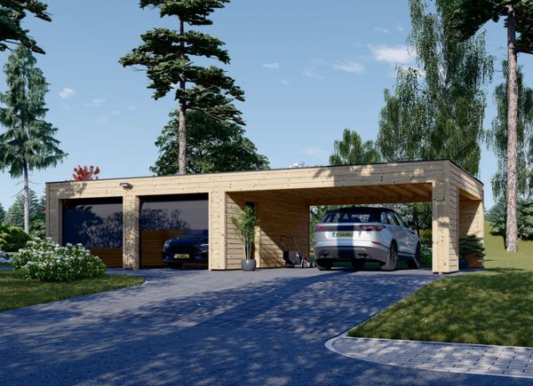 Dubbele houten garage SILVIA F (34 mm + gevelbekleding), 6x6 m, met carport 6x6 m avp.ui.product_images.thumbnail 1