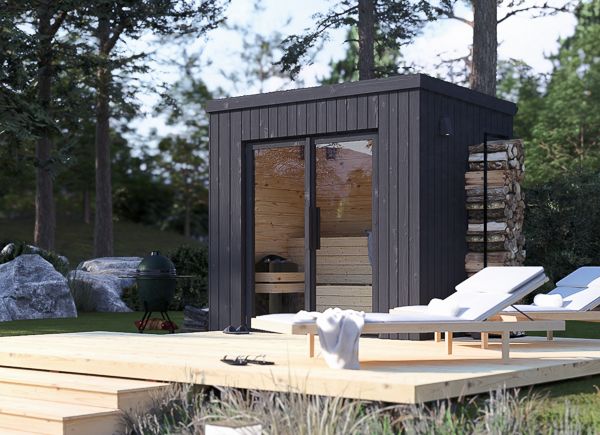 Houten sauna OKO 2 (verbrand hout) – 2,3×1,6 m, 2,7 m² thumbnail 1