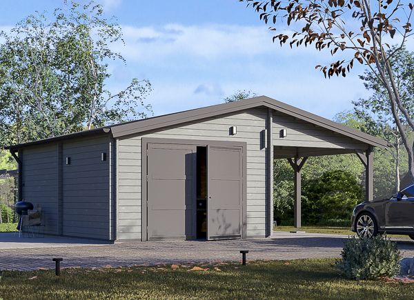 Houten garage MULTI (44 mm), 4x6 m met carport 3x6 m avp.ui.product_images.thumbnail 1