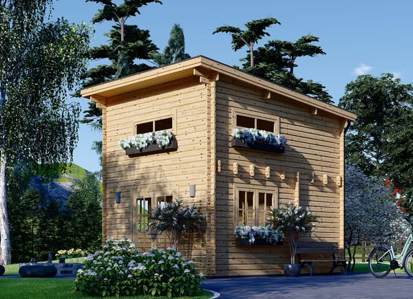 Tuinhuis blokhut met plat dak AVIGNON F (Geïsoleerd PLUS, 44+44 mm), 20 m² met 16 m² zolder avp.ui.product_images.thumbnail 1
