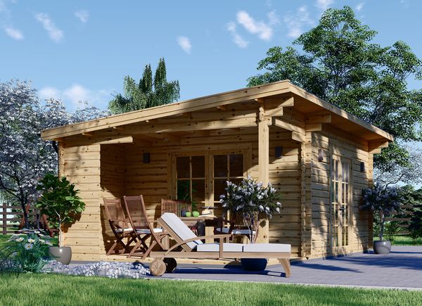 Tuinhuis blokhut CARL (34 mm), 5x4 m, 20 m² met 8 m² overkapping avp.ui.product_images.thumbnail 1