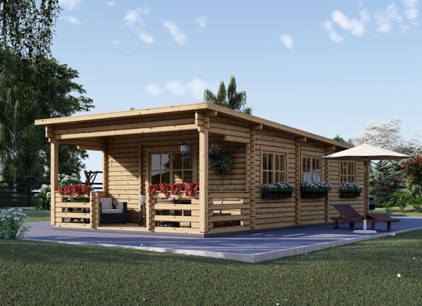 Houten huis met plat dak HYMER F (44+44 mm), 42 m² met 10 m² veranda avp.ui.product_images.thumbnail 1