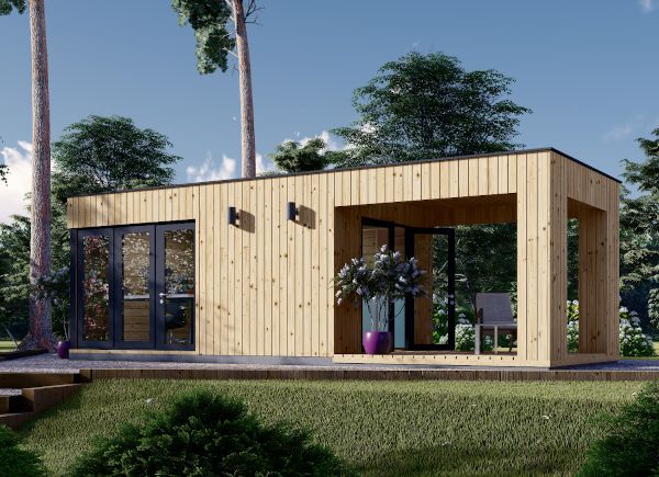 Tuinkantoor PREMIUM (34 mm + gevelbekleding), 8x3 m, 15 m² met 9 m² overkapping avp.ui.product_images.thumbnail 1