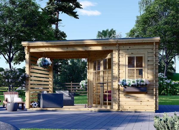 Tuinhuis blokhut AIDA PLUS (28 mm), 5x3 m, 9 m² met 6,5 m² overkapping avp.ui.product_images.thumbnail 1