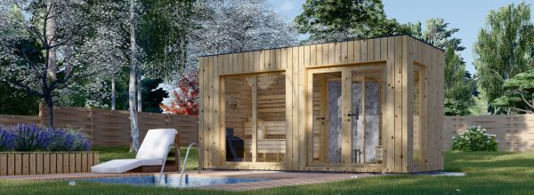 Buitensauna met kleedkamer DELLA (34 mm + gevelbekleding), 4,6 x 2,1 m, 7,2 m²
