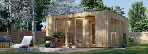 Buitensauna met kleedkamer DELLA (34 mm + gevelbekleding), 5,1 x 5,1 m, 22 m² 