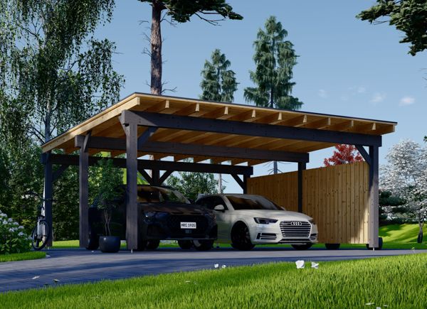 Dubbele houten carport LUNA DUO F met zijwand, 6x6 m avp.ui.product_images.thumbnail 1