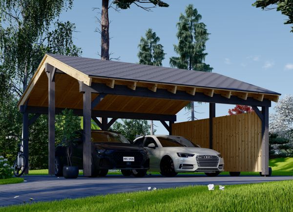 Dubbele houten carport LUNA DUO met zijwand, 6x6 m avp.ui.product_images.thumbnail 1
