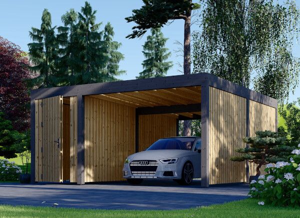 Houten carport LUNA F PLUS met berging en zijwand, 4,9x5,6 m avp.ui.product_images.thumbnail 1