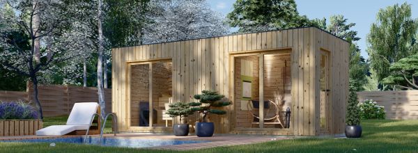 Buitensauna met kleedkamer DELLA (34 mm + gevelbekleding), 6,1 x 2,6 m, 12,5 m²