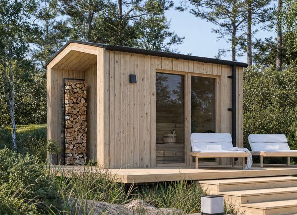 Houten sauna SERENE 1 met veranda | Natuurlijk grenen – 3,44×2,64 m, 6,25 m² thumbnail 1