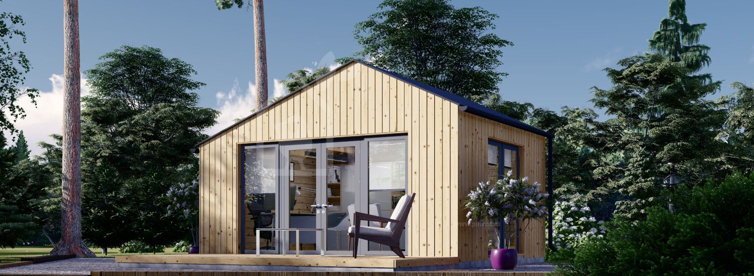 Prefab houten tuinhuis TONIA (Geïsoleerd, 34 mm + gevelbekleding), 5x4 m, 20 m² visualisatie 1