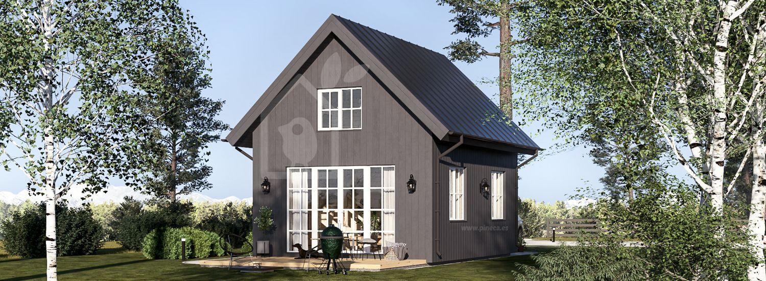 Houten prefab woning KARINA PV (Geïsoleerd, Bbl), 46 m² visualisatie 1