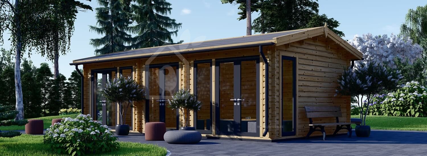 Prefab houten tuinhuis MARION (Geïsoleerd, 44+44 mm), 7,5x4m, 30 m² visualisatie 1