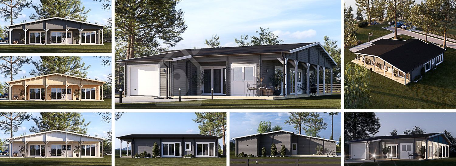 Houten huis RIVIERA S (44+44 mm), 130 m² visualisatie 1