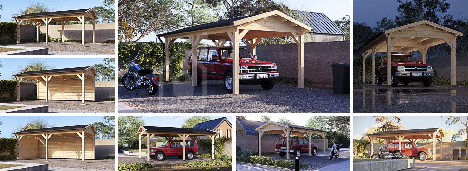 Houten carport CLASSIC, 3x6 m visualisatie 1