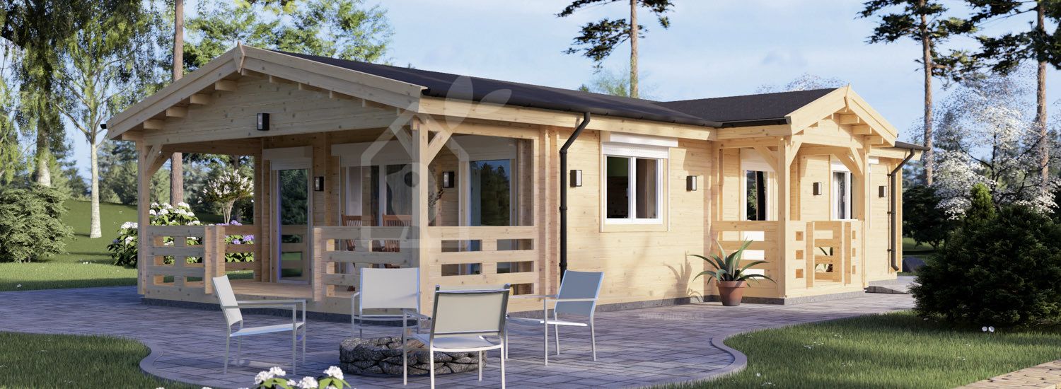 B-Ware: Houten huis DONNA S (Geïsoleerd PLUS, 44+44 mm), 63 m² visualisatie 1