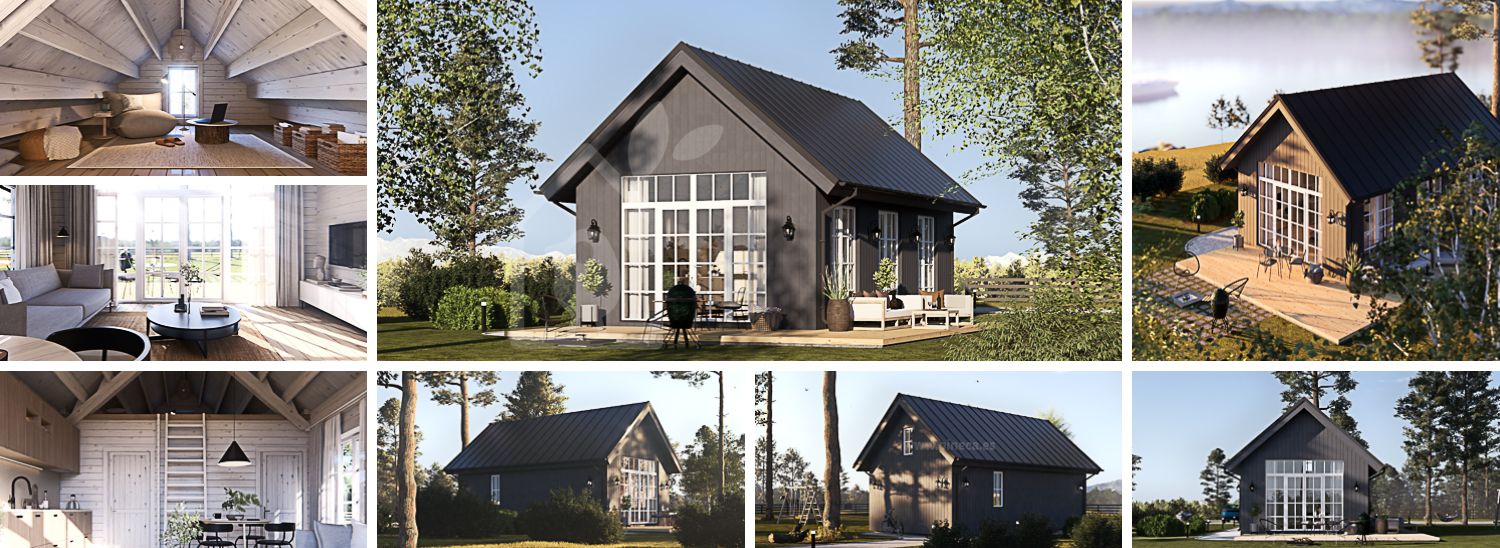 Houten prefab woning ARIELLE PV (Geïsoleerd, Bbl), 41 m² visualisatie 1