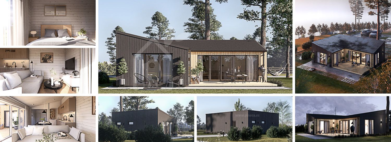 Houten huis GINNY (34 mm + gevelbekleding), 49 m² visualisatie 1