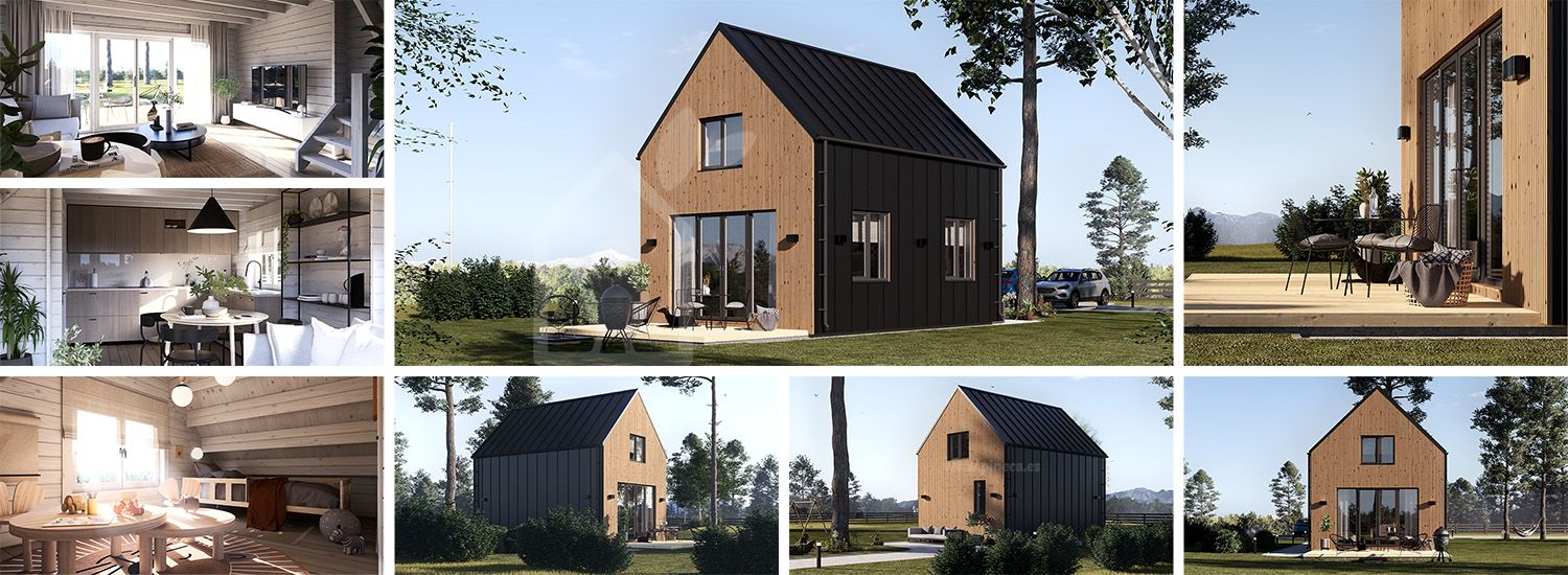Houten prefab woning ALINA PV (Geïsoleerd, Bbl), 46 m² visualisatie 1