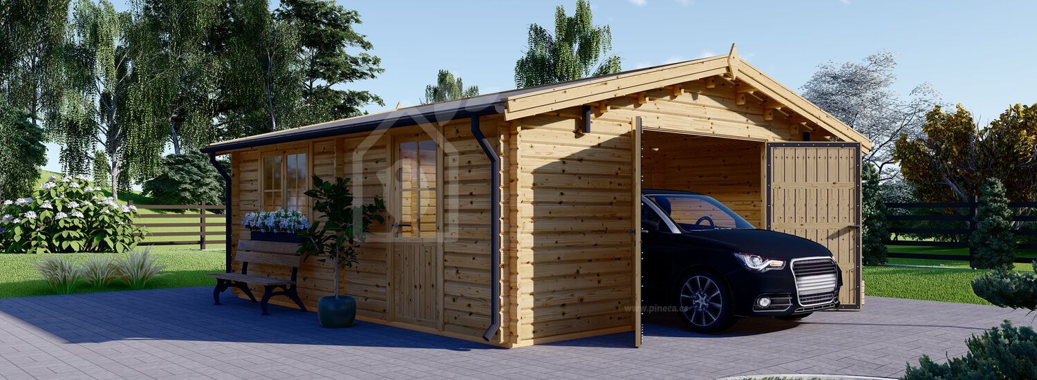 Houten garage CLASSIC (44 mm), 6x6 m, 36 m² visualisatie 1