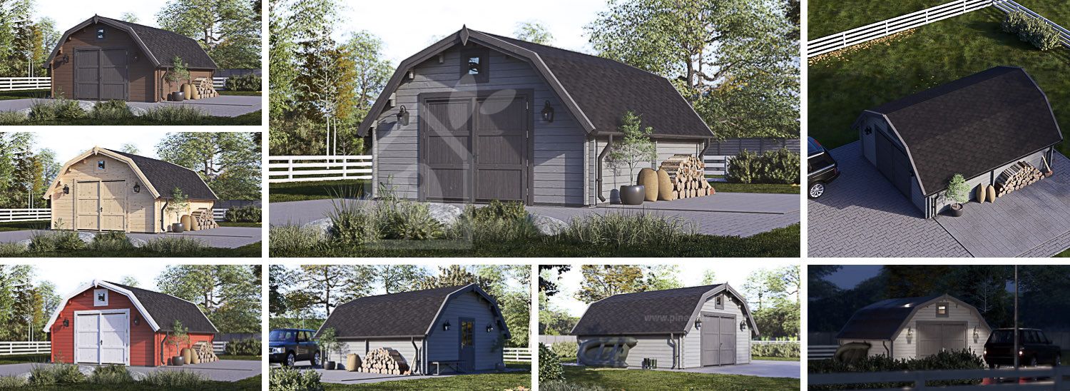 Houten garage BARN (44 mm), 5x6 m, 30 m² visualisatie 1