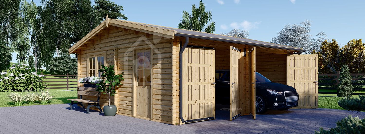 Dubbele houten garage ALTERNATIVE (44 mm), 6x6 m, 36 m² visualisatie 1