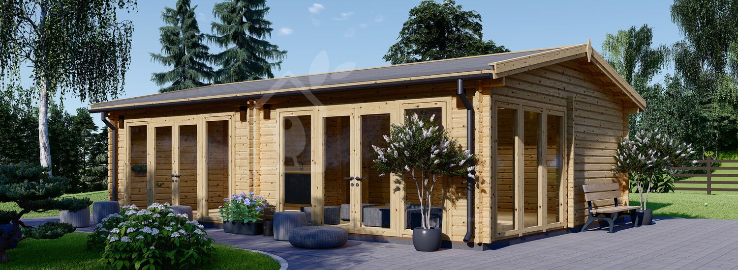 Prefab houten tuinhuis MARINA (Geïsoleerd, 44+44 mm), 8x6 m, 48 m² visualisatie 1
