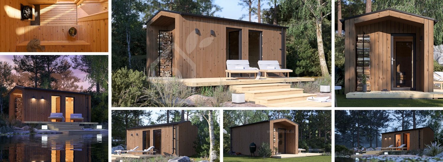 Buitensauna SERENE (34 mm + gevelbekleding), 5.3x2.5 m, 5 m² visualisatie 1