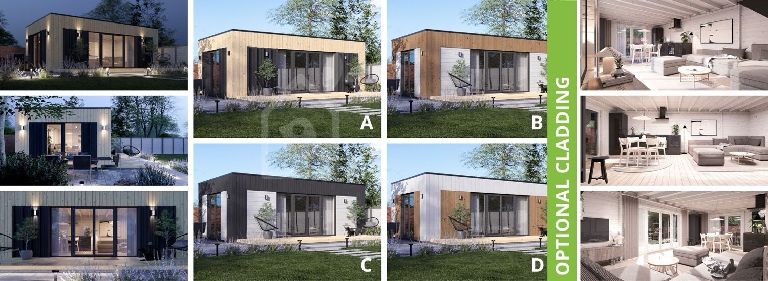 Tuinkantoor PREMIUM (34 mm + gevelbekleding), 7x4 m, 25 m² visualisatie 1