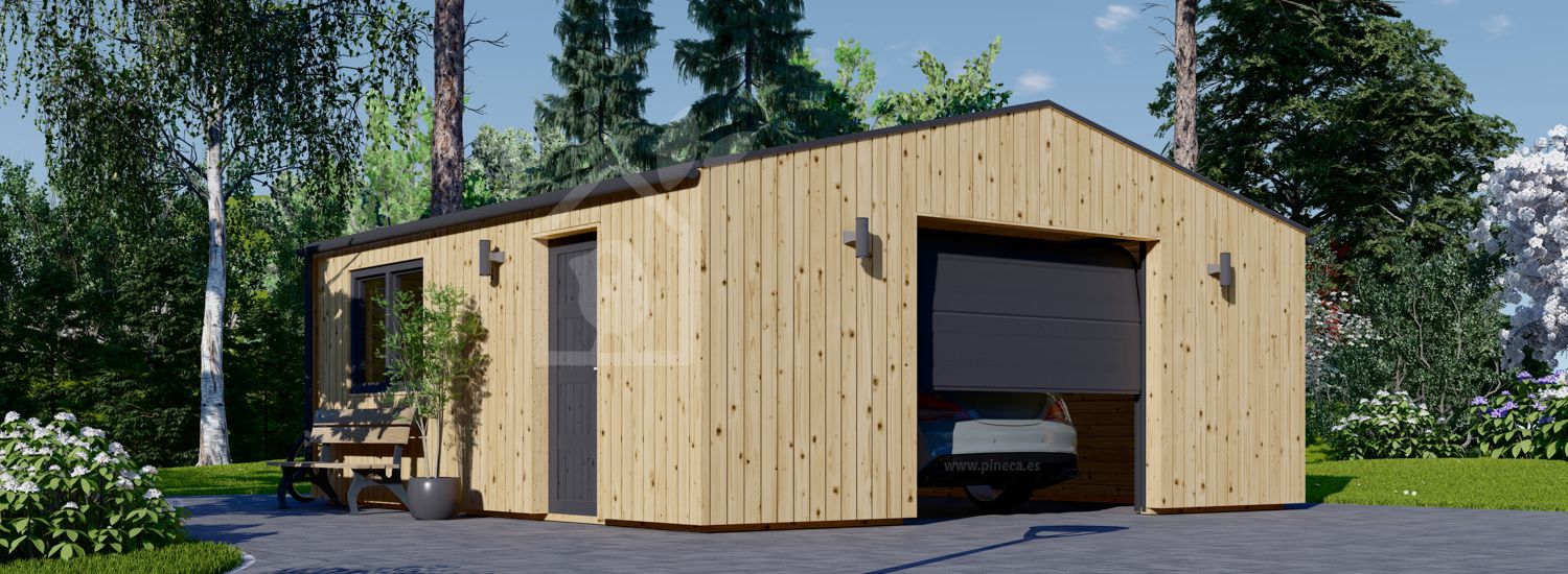 Houten garage SILVIA (34 mm + gevelbekleding), 6x6 m, 36 m² visualisatie 1