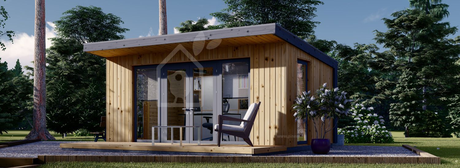 Prefab houten tuinhuis EVELIN (Geïsoleerd, 34 mm + gevelbekleding), 5x3 m, 15 m² visualisatie 1