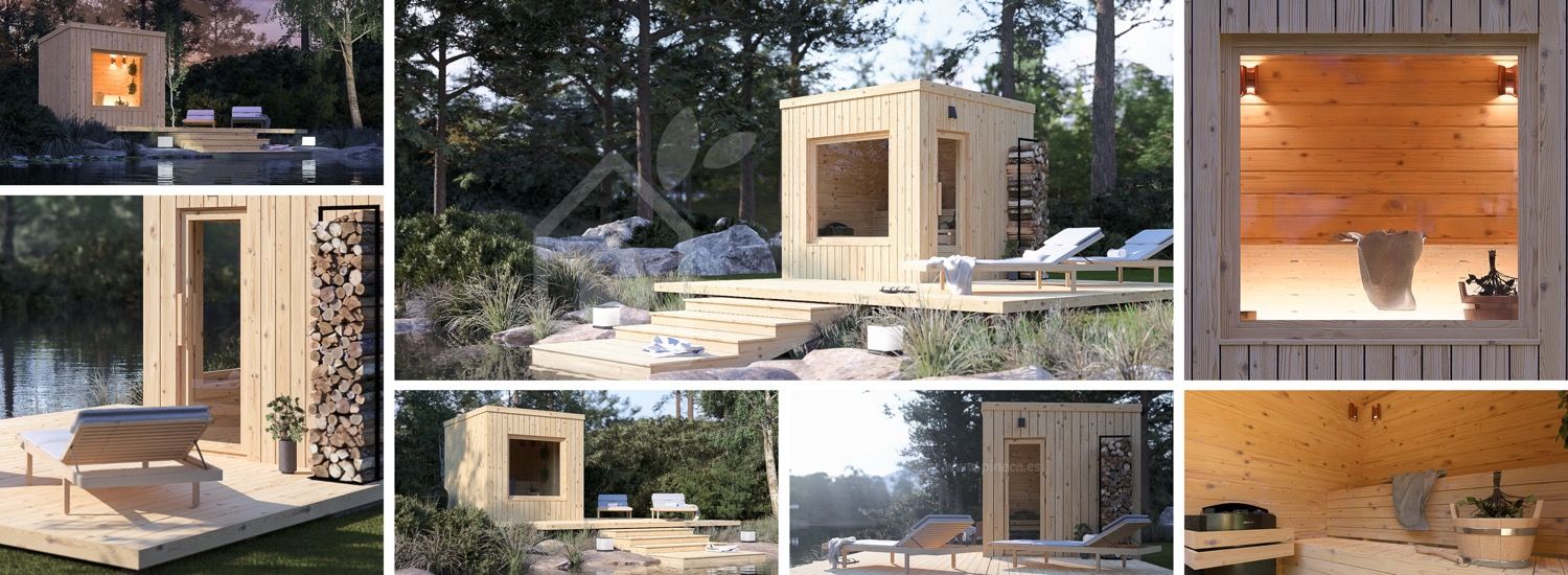 Buitensauna OKO (34 mm + gevelbekleding), 2.3x2.3 m, 4.1 m² visualisatie 1