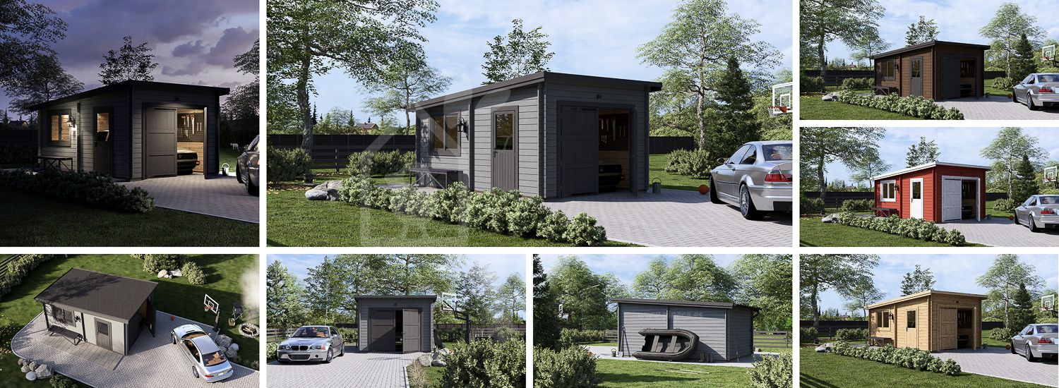 Houten garage MODERN (34 mm), 3,6x5,4 m, 20 m² visualisatie 1