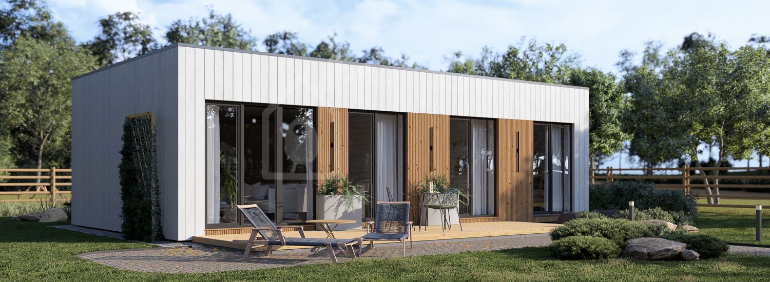 Houten prefab woning BELLA 2 PV (Geïsoleerd, Bbl), 60 m² visualisatie 1