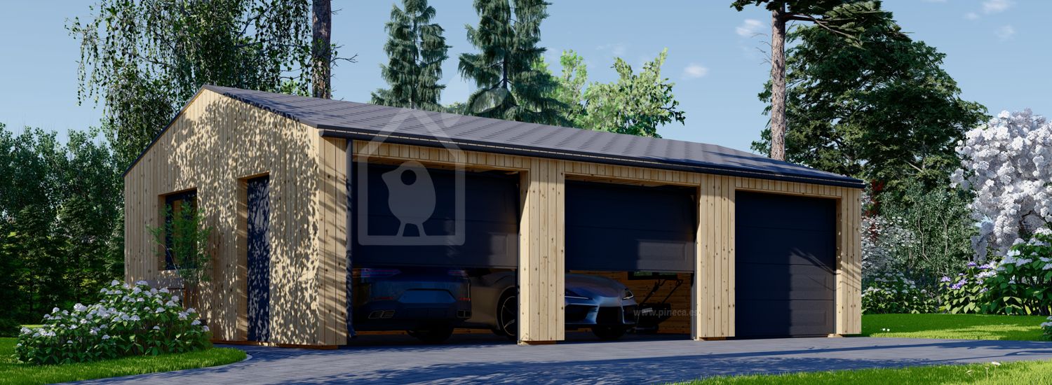 Driedubbele houten garage SILVIA TRIO (34 mm + gevelbekleding), 9x6 m, 54 m² visualisatie 1