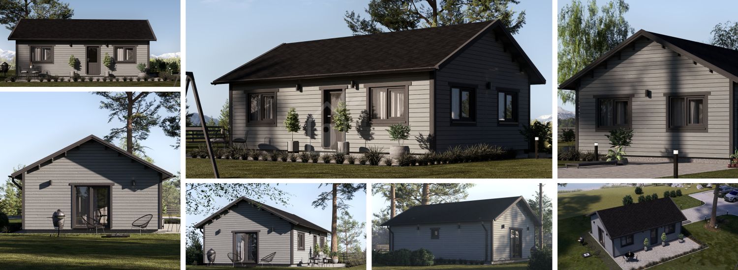 Houten huis GRETA S (44 mm + gevelbekleding), 48 m² visualisatie 1