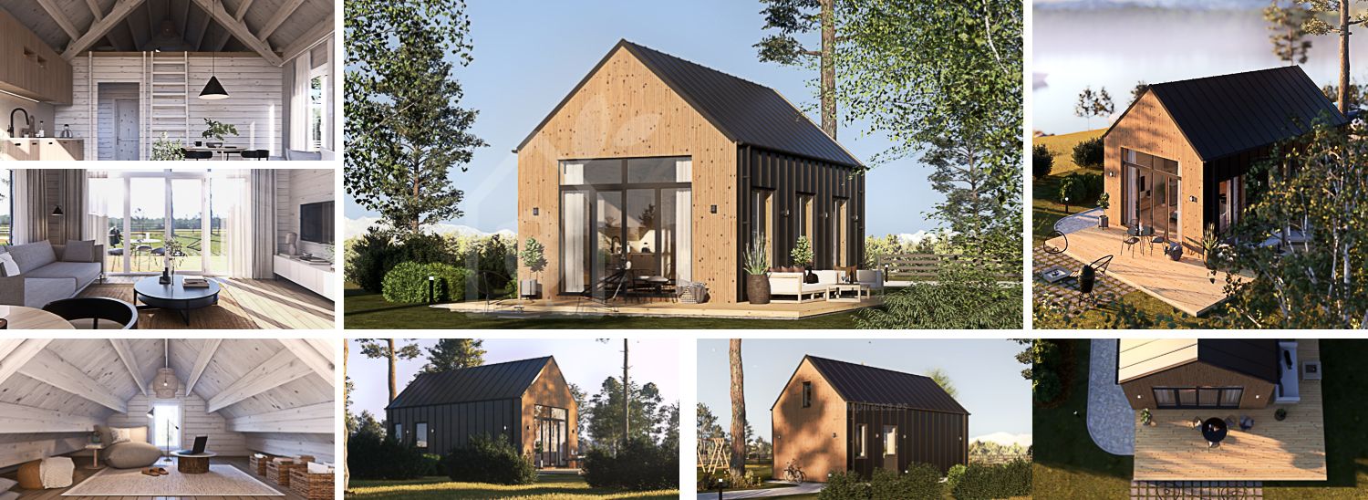 Houten prefab woning MILANA PV (Geïsoleerd, Bbl), 41 m² visualisatie 1