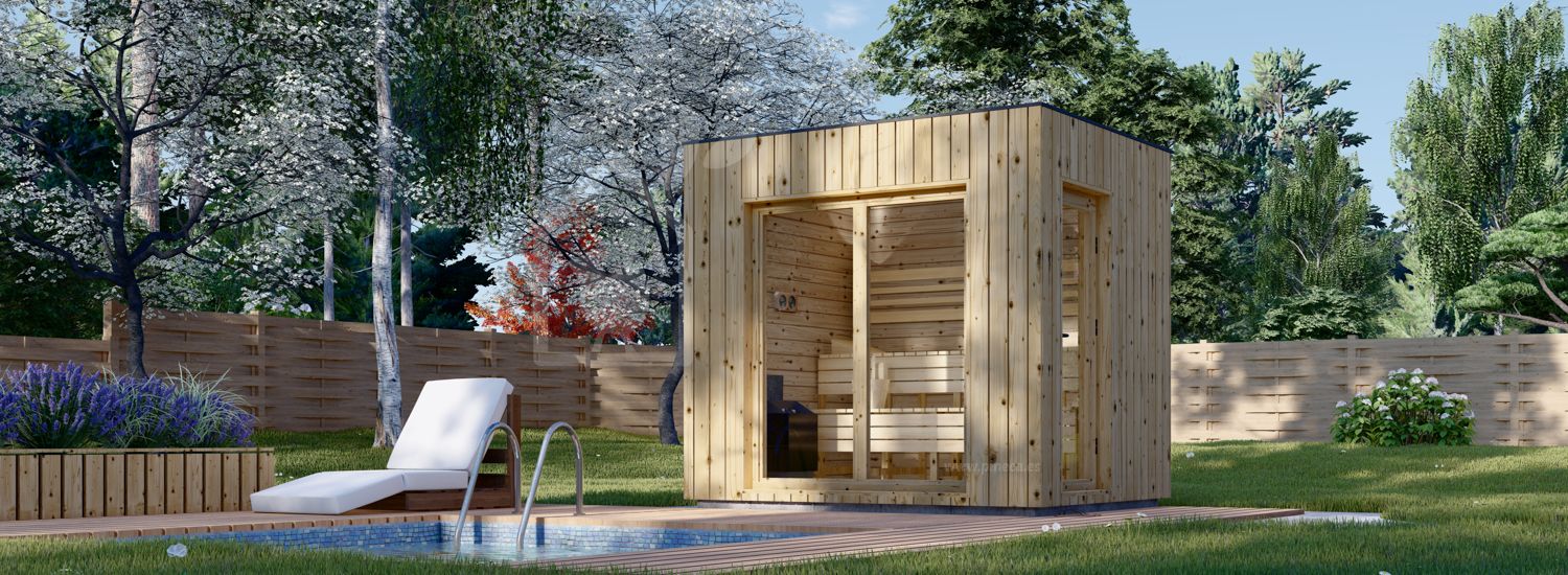Buitensauna DELLA (34 mm + gevelbekleding), 2,6 x 2,1 m, 3,8 m² visualisatie 1